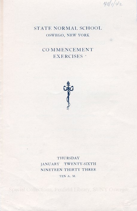 1933 Oswego State Normal School Commencement Exercises program - Jan. 1933 Graduation Program