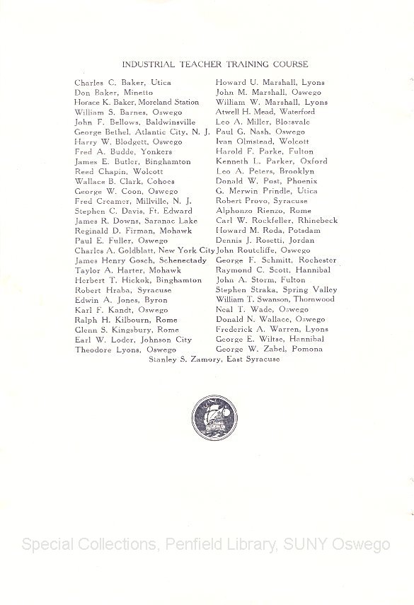 1933 Oswego State Normal School Graduation Exercises progam - June 1933 Graduation Program