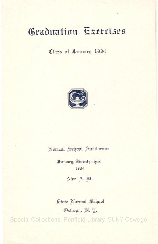 January 1934 Oswego State Normal School Graduation Exercises program - Jan. 1934 Graduation Program