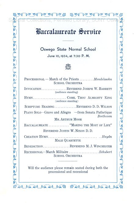 June 1934 Baccalaureate Service program - 1934 Baccalaureate Service