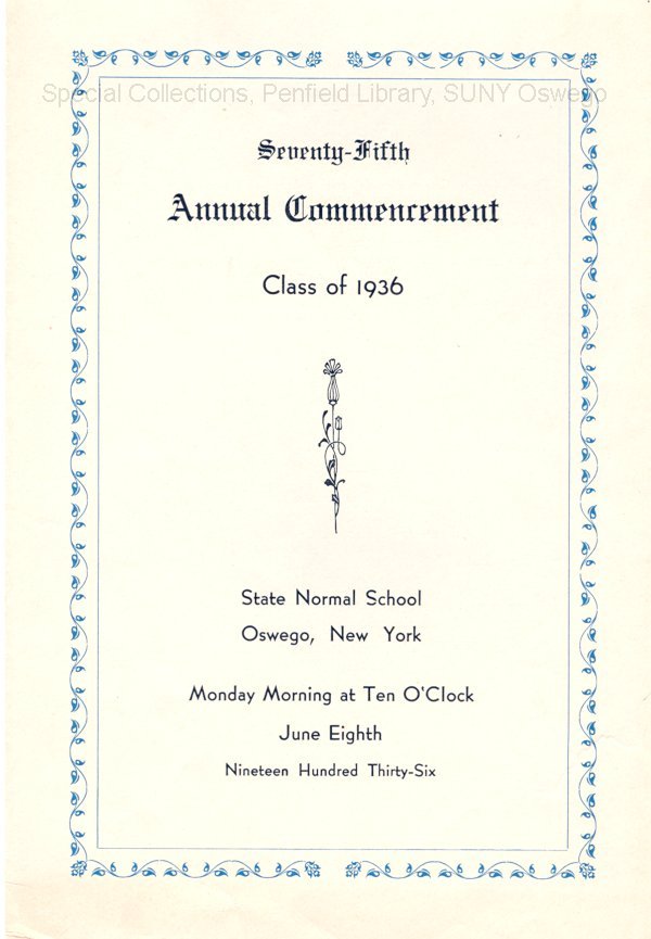Oswego State Normal School Commencement program. - June 1936 Graduation Program