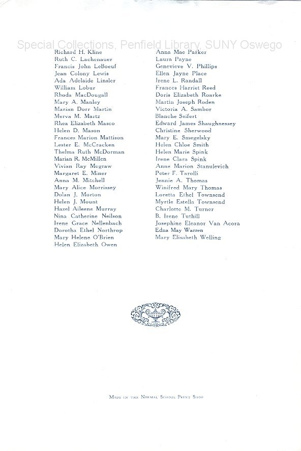 1937 Oswego State Normal School Commencement program - 1937 Commencement Program