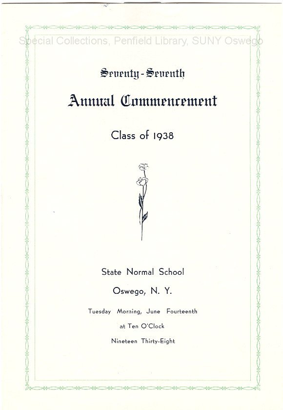 1938 Oswego State Normal School Commencement program - 1938 Commencement program