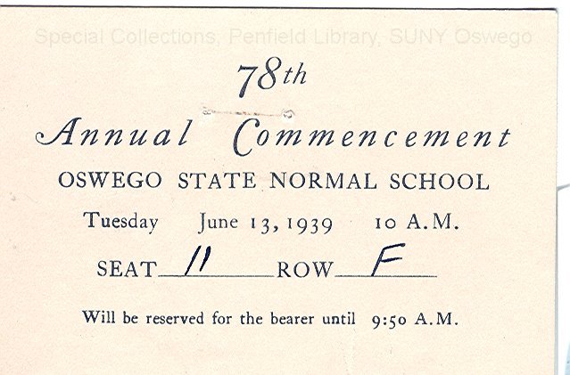 1939 Oswego State Normal School Commencement program - 1939 Commencement Invitation