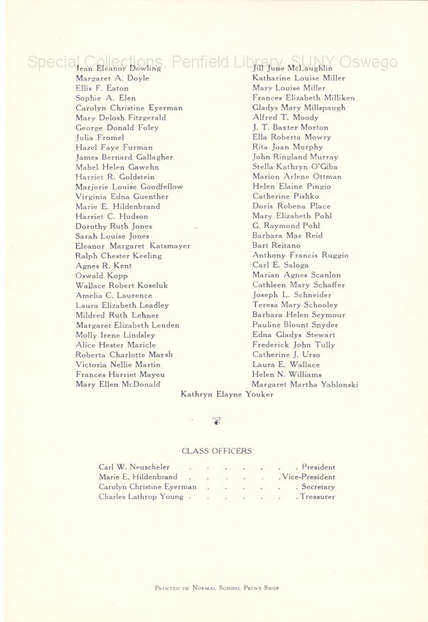 1940 Oswego State Normal School Commencement program - 1940 Commencement program