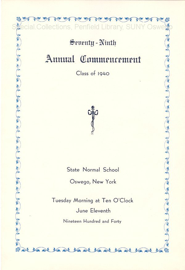 1940 Oswego State Normal School Commencement program - 1940 Commencement program