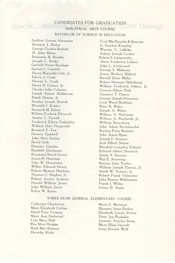 1941 Oswego Normal School Commencement program - 1941 Commencement program