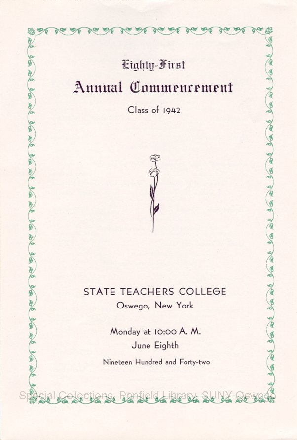 1942 Oswego State Teachers College Commencement + Baccalaureate programs - 1942 Baccalaureate program