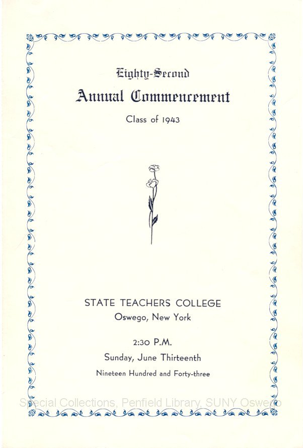 1943 Oswego State Teachers College Commencement + Baccalaureate programs - 1943 Baccalaureate program