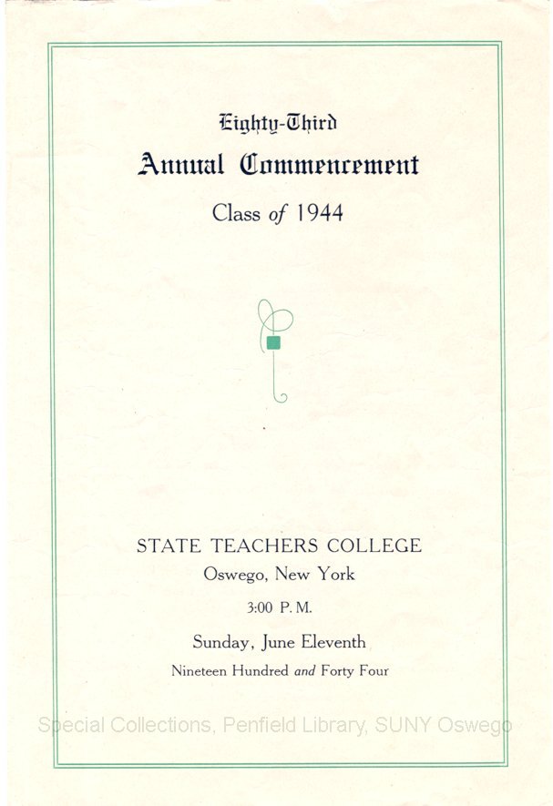 1944 Oswego State Teachers College Commencement + Baccalaureate programs - 1944 Baccalaureate program