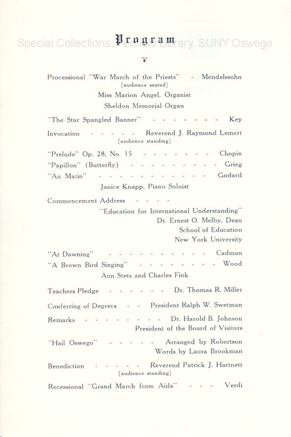 1946 Oswego State Teachers College Commencement + Baccalaureate programs - 1946 Commencement program