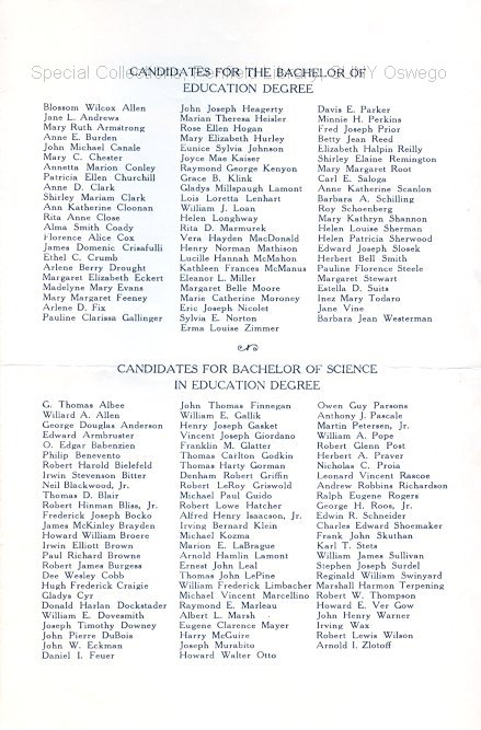 1947 Oswego State Teachers College Commencement + Baccalaureate programs - 1947 Baccalaureate program