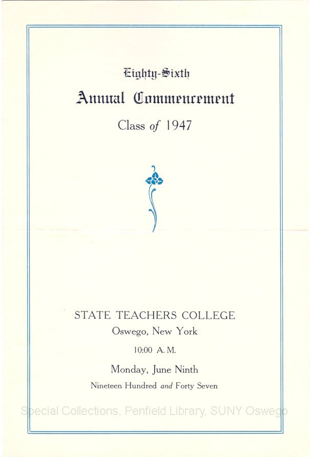 1947 Oswego State Teachers College Commencement + Baccalaureate programs - 1947 Baccalaureate program