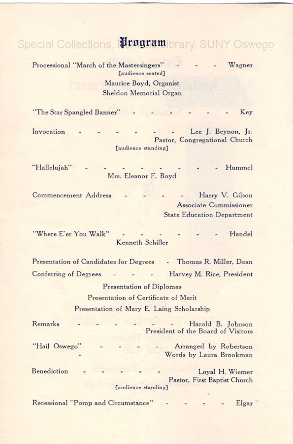 1948 Oswego State Teachers College Commencement + Baccalaureate programs - 1948 Baccalaureate program
