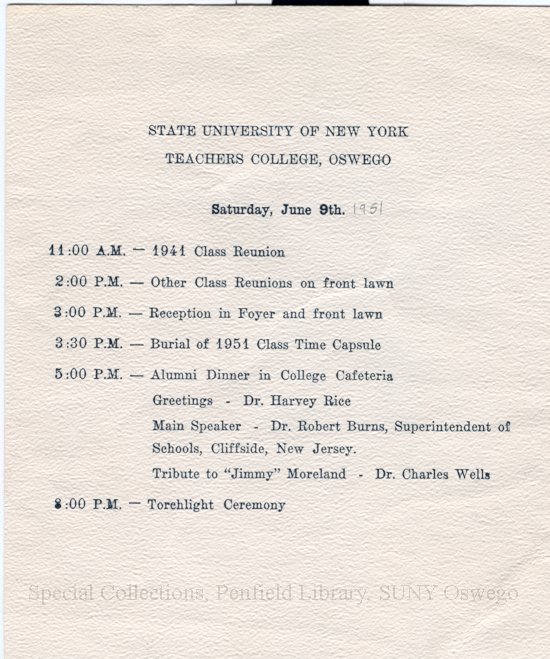 1951 SUNY Teachers College at Oswego Commencement, Alumni Reunion + Baccalaureate Service programs - 1951 Baccalaureate program