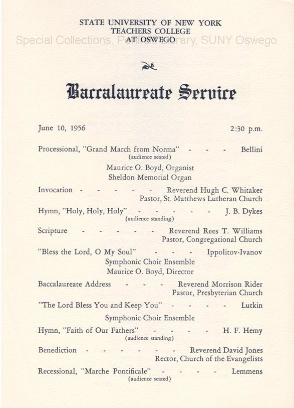 1956 SUNY Teachers College at Oswego + Baccalaureate Service programs