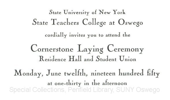 1960 SUNY Teachers College at Oswego Cornerstone Laying - Cornerstone Laying Ceremony program
