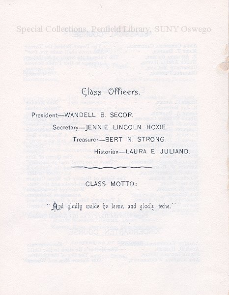 1894 Oswego State Normal & Training School Commencement program - 1894 OSN&TS commencement program