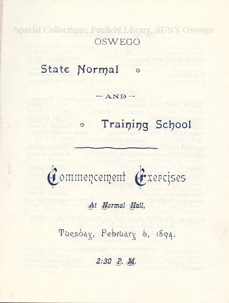 1894 Oswego State Normal & Training School Commencement program - 1894 OSN&TS commencement program