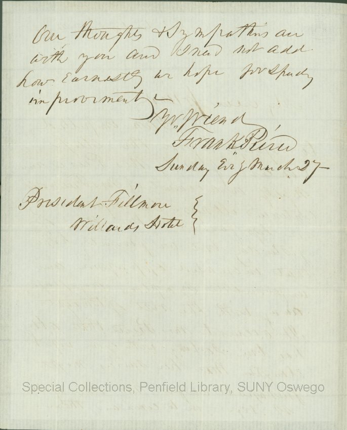 President Pierce to Millard Fillmore.  March 27, 1853 - President Pierce to Millard Fillmore.  March 27, 1853