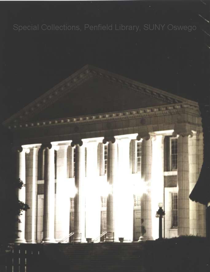 Sheldon Hall at night.