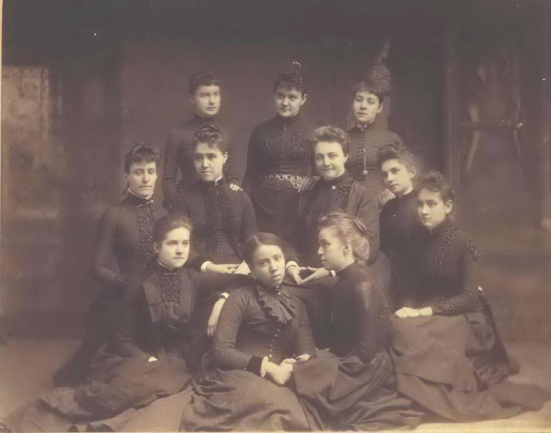 Dr. Mary V. Lee + Miss Caroline L.G. Scales with students