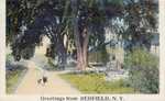 Color postcard with caption, "Greetings from Redfield, N.Y."  Handwritten note on back.  Stamped with Redfield postmark.