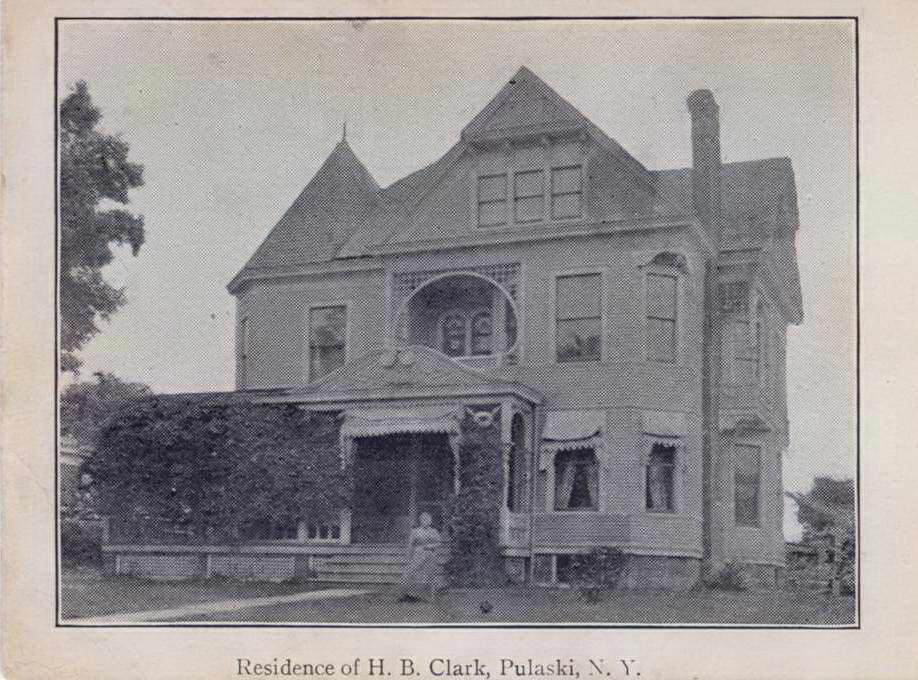 Black & white postcard with caption, "Residence of H. B. Clark, Pulaski, N.Y." - Page 1