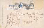 Color postcard with caption, "Jefferson Street Looking North, Pulaski, N.Y."  Handwritten message on back.  Pulaski postmark.