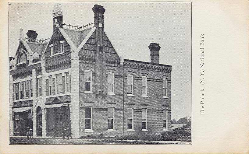 Black & white postcard with caption, "The Pulaski (N.Y.) National Bank". - Page 1