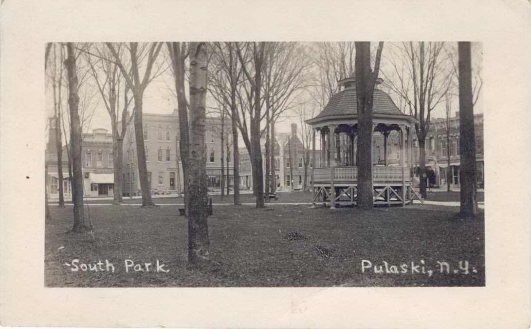 Black & white postcard with caption, "South Park, Pulaski, N.Y." - Page 1