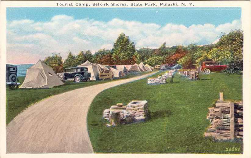 Color postcard with caption, "Tourist Camp, Selkirk Shores,State Park, Pulaski, N.Y." - Page 1