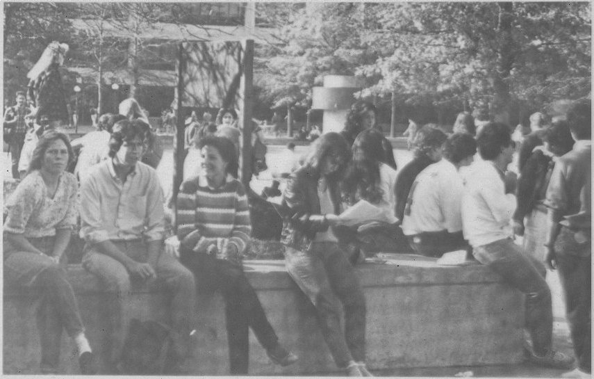 Students between classes.  1985