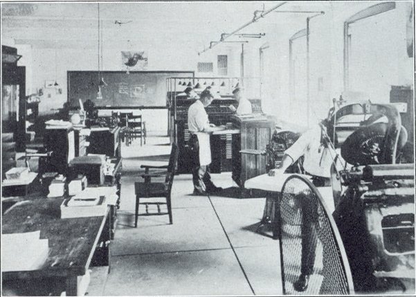 Oswego Normal School Print Shop - Print shop.  (1918 - 1919)