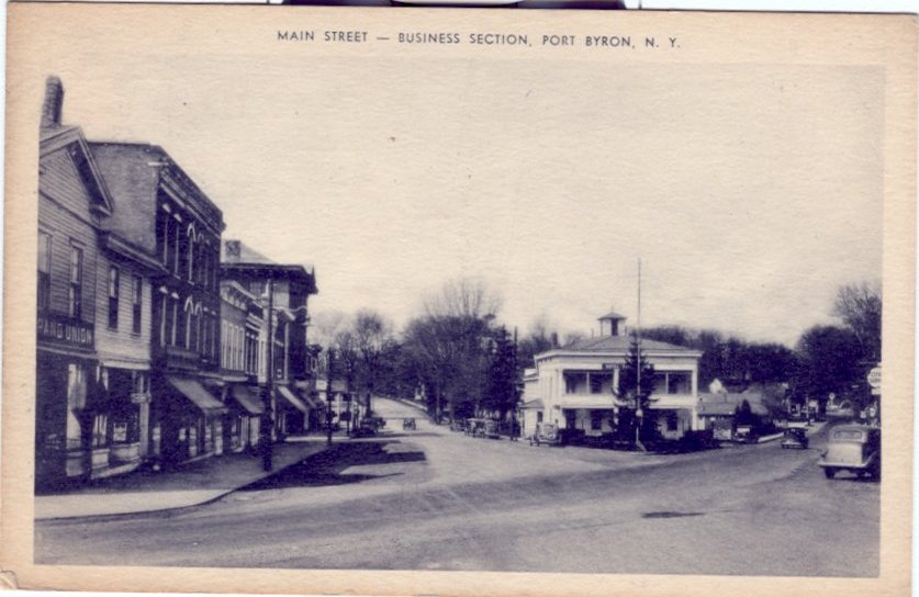 Black & white image on postcard with caption, "Main Street - Business Section, Port Byron, N.Y." - Page 1