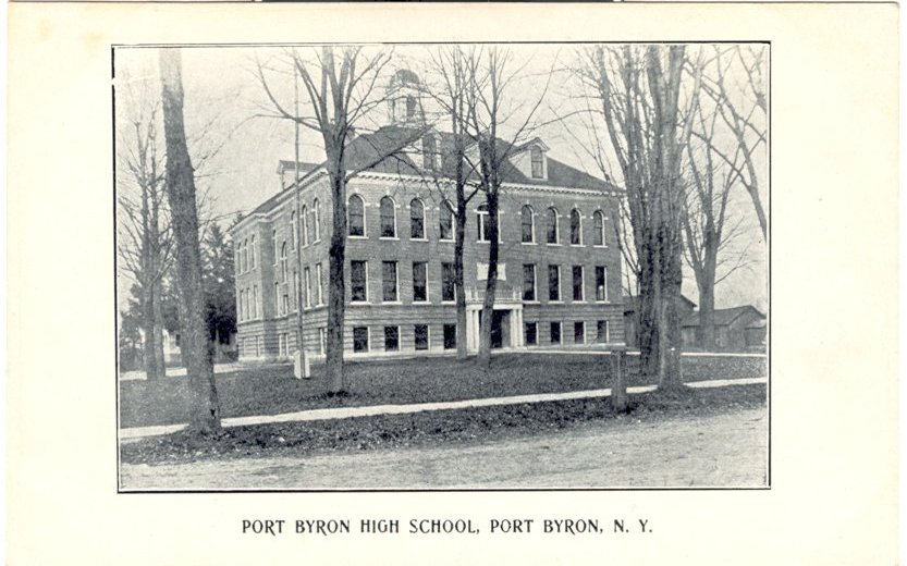 Postcard with black & white image with caption, "Port Byron High School, Port Byron, N.Y." - Page 1