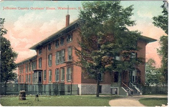 Color postcard with caption, "Jefferson County Orphans' Home, Watertown, N.Y."  Handwritten message on back to Miss Grace Cornell from F.M.L. - Page 1