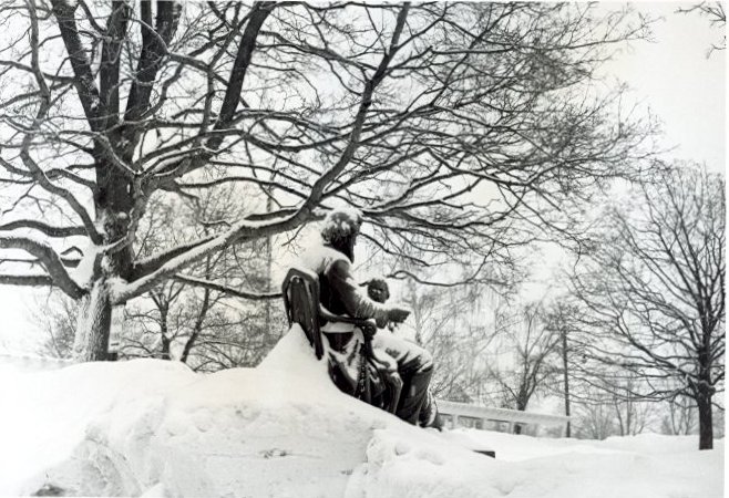 Sheldon Statue Snow Scene