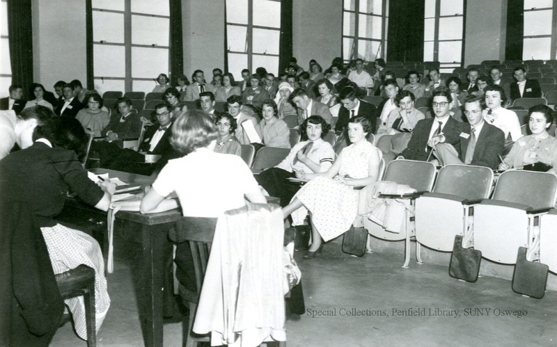 Classrooms, Students, Pergola, Sheldon Hall - 13b-01  Sheldon Hall classroom/lecture hall, 1955