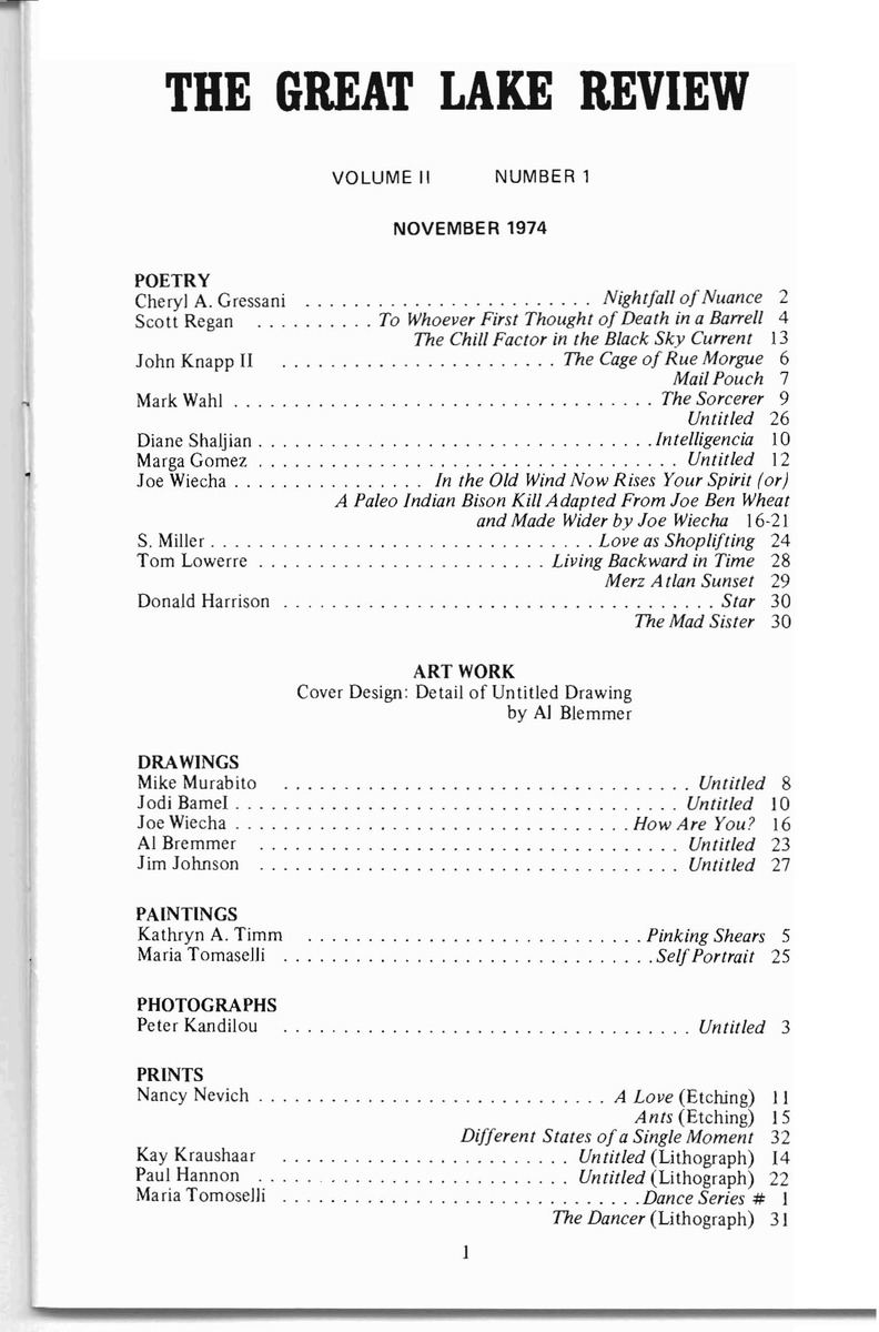 Great Lake Review - Fall 1974 - Page 1