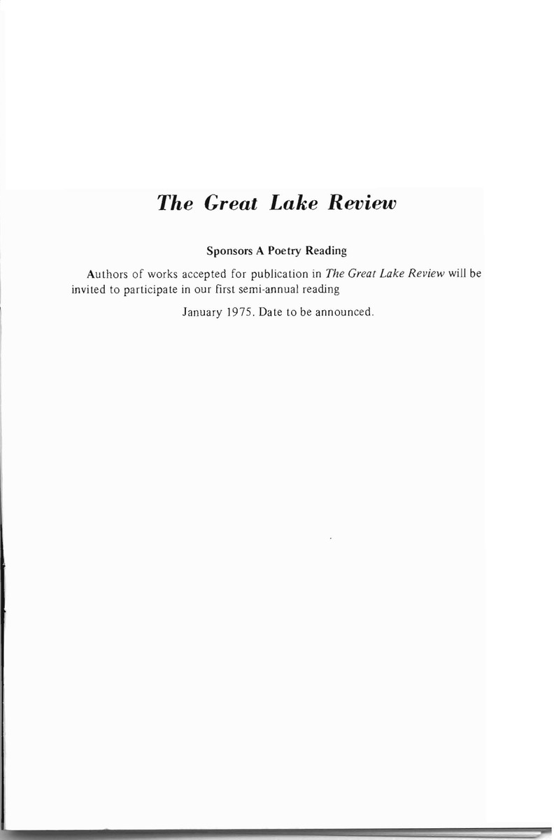 Great Lake Review - Fall 1974 - Back Cover